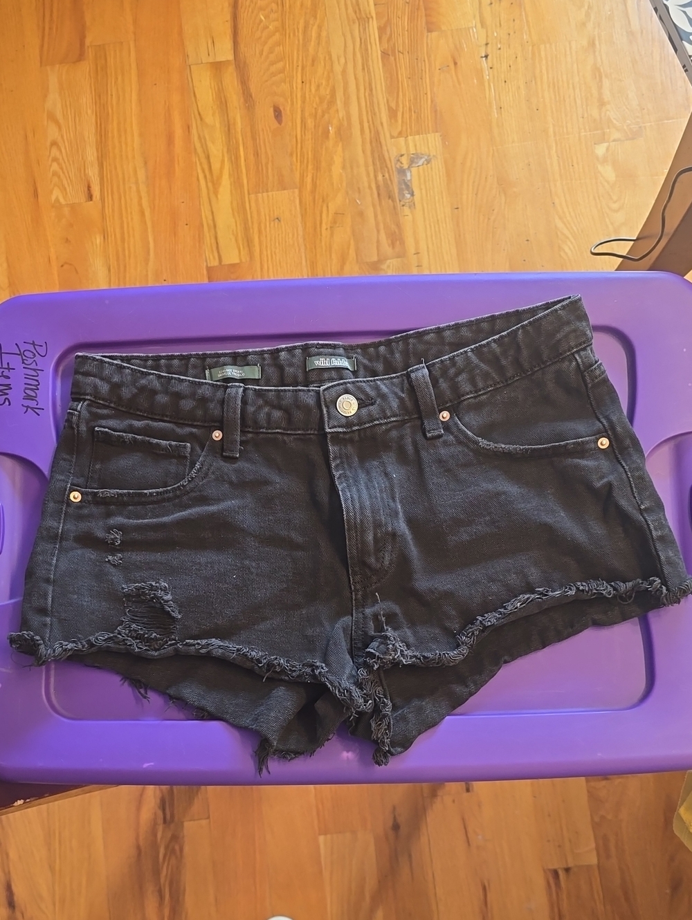 wild fable Black Frayed High-Rise Denim Cutoff Shorts